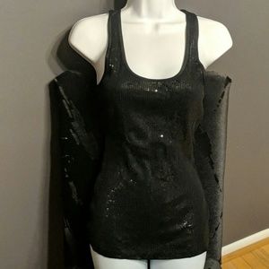 Express Sequin racer back black tank top